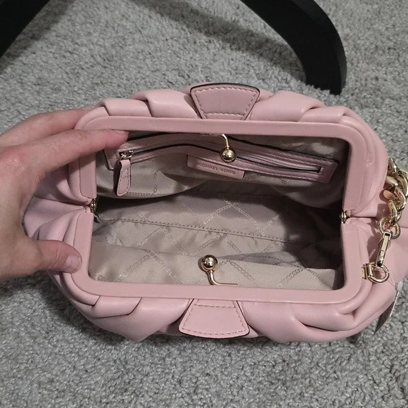 Michael Kors Small Nola Chain Clutch Shoulder Crossbody Bag Smokey Rose Pink - Picture 11 of 16